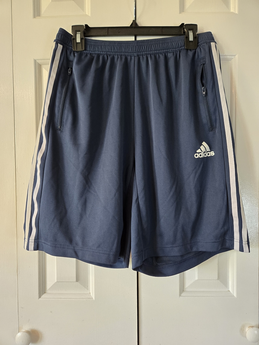 adidas Navy Athletic Shorts with White Side Stripes